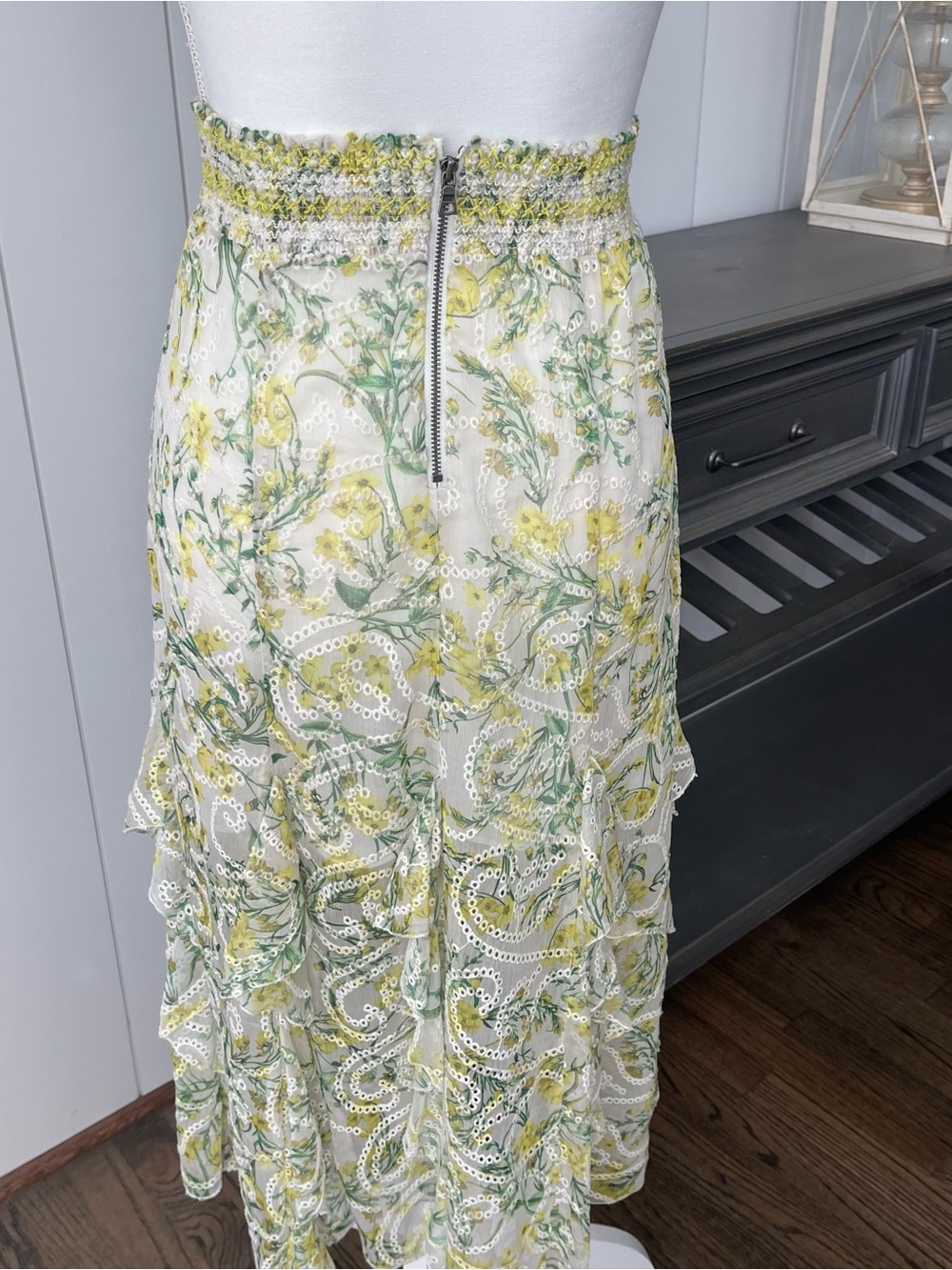 Alice + Olivia Yellow & Green Floral Tiered Lace Maxi Skirt - Picture 5 of 9